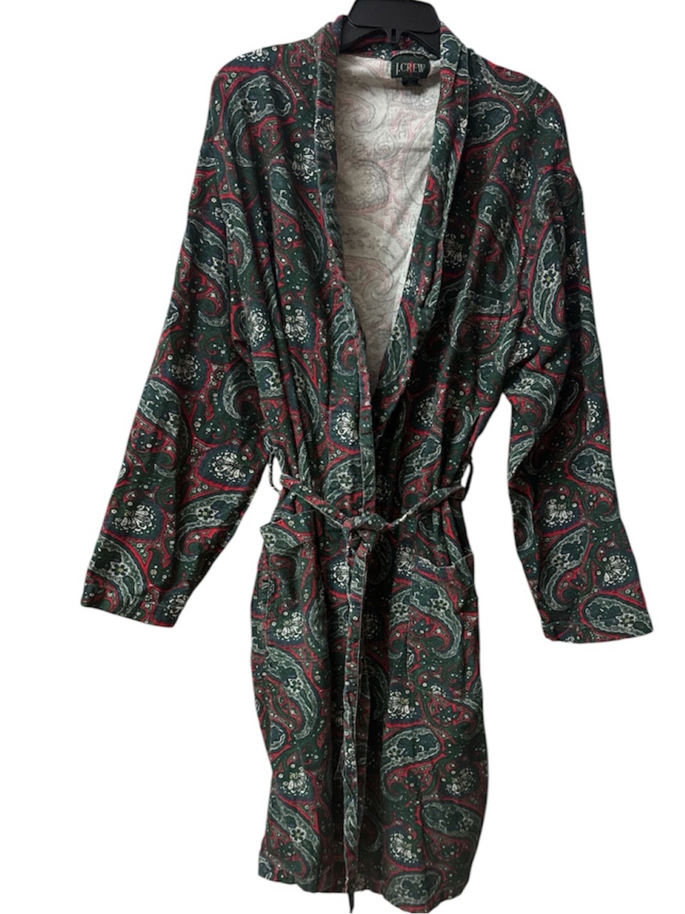 Men’s Vintage J. Crew Green and Red Paisley Shawl-Collar Robe